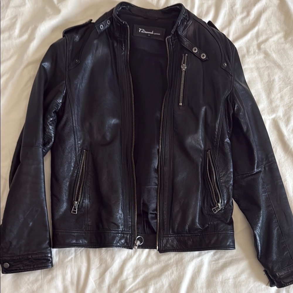 7 Diamonds Black Leather Jacket Medium